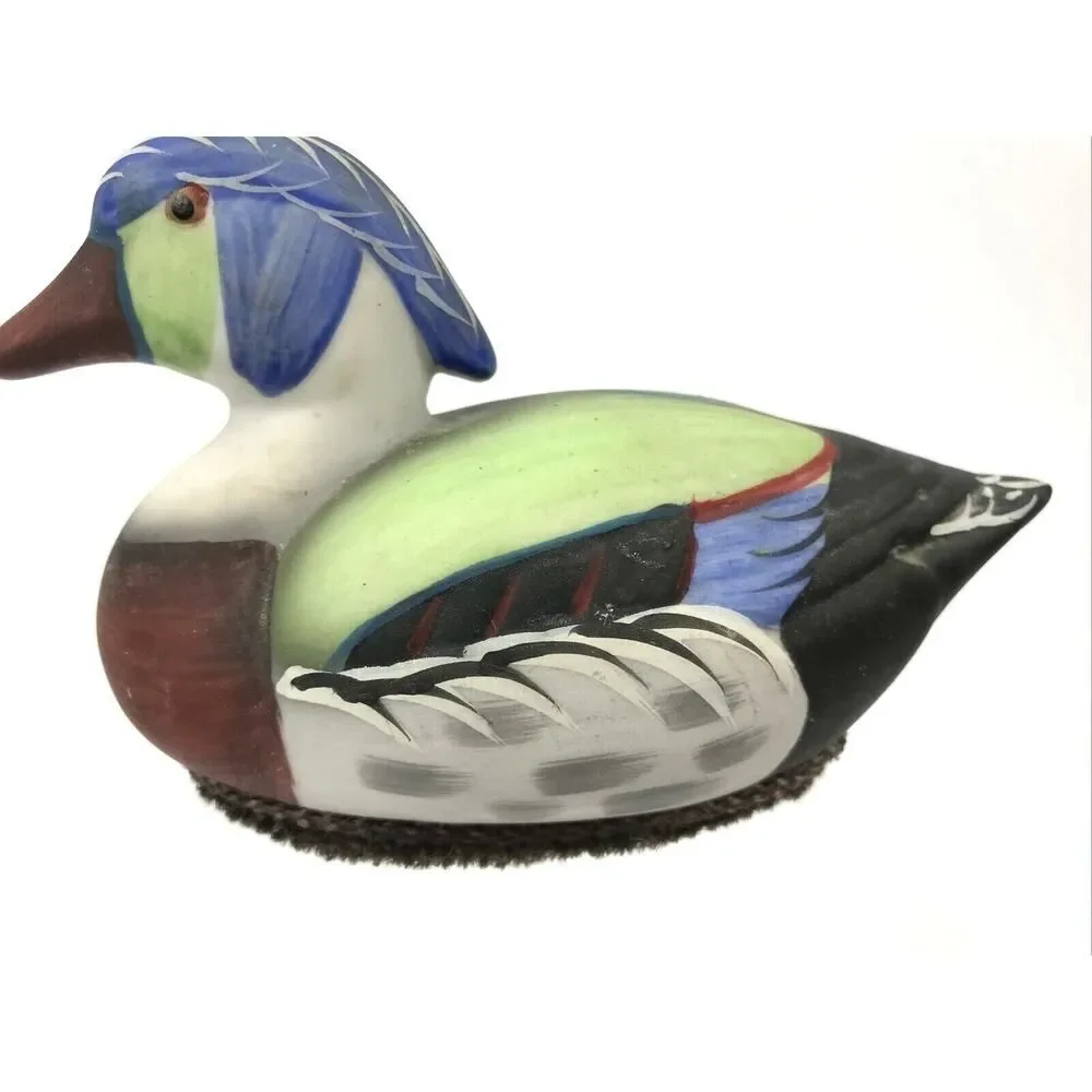 Jasco Mallard Duck Porcelain Lint Remover Brush 1980's Collectible Hand Panted